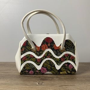 Vintage 1960’s faux leather handbag with chenille trim